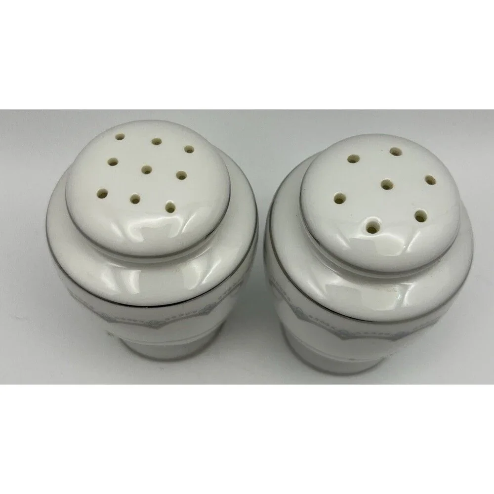 Style House Salt & Peppers Shakers Anniversary Pattern Blue Roses Silver trim